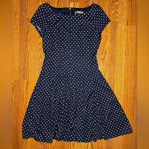 danny and nicole navy & white polyester A-line dress with stretch